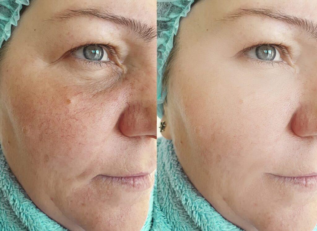 Before and after facial skin treatment