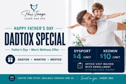 Happy Father's Day Dadtox Special at Pure Image Laser and Spa featuring Dysport, Xeomin, TRT and peptide wellness programs for men in Indianapolis
